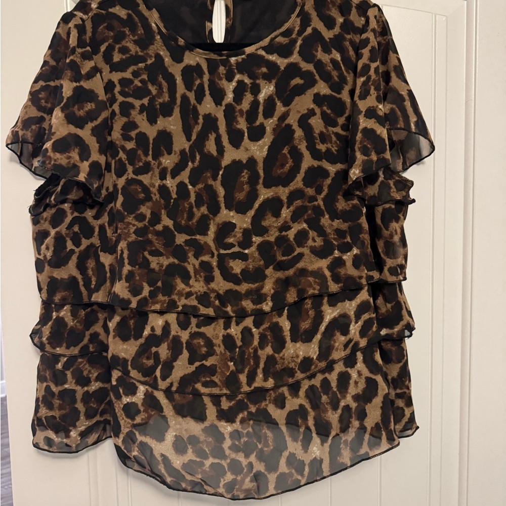 Stylish Leopard Print Layered Blouse